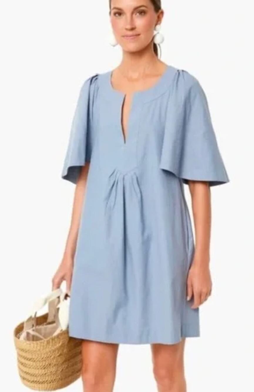 TUCKERNUCK Pomander Place Dress Size XS Finley Flutter Sleeve Slate Blue V neck